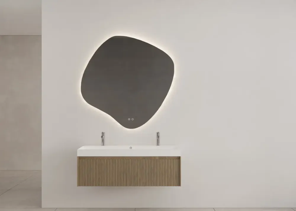 Bestel Nu Gliss Design Timotheus badmeubel met ribbelfront 100cm ash gray met glans witte wastafel 2 kraangaten Lako