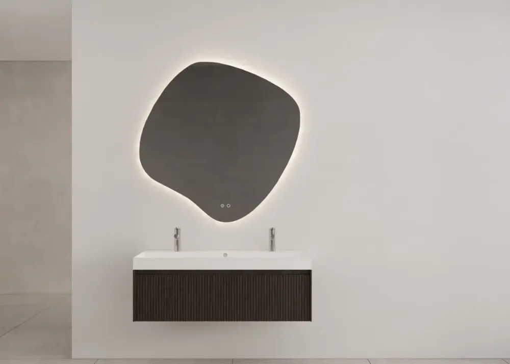 Snelle Levering Gliss Design Timotheus badmeubel met ribbelfront 100cm charcoal met glans witte wastafel 2 kraangaten Lako