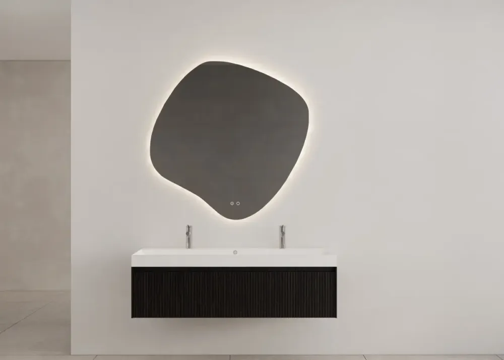Must-Have Gliss Design Timotheus badmeubel met ribbelfront 140cm black veneer met mat witte wastafel Lako