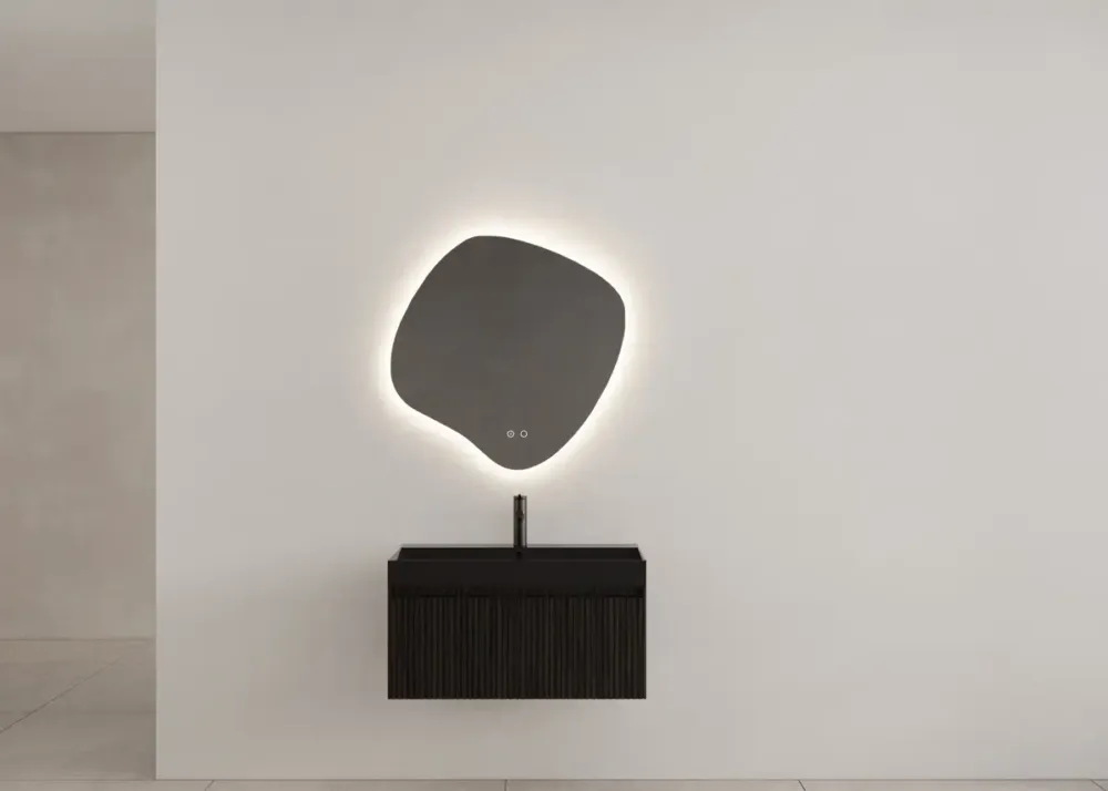 Voordeelprijs Gliss Design Timotheus badmeubel met ribbelfront 60cm black veneer met zwarte wastafel Lako
