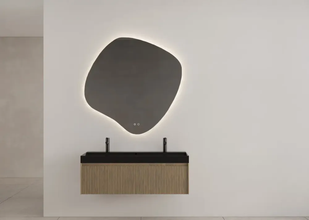 Gliss Design Timotheus badmeubel met ribbelfront 120cm ash gray met zwarte wastafel Lako Exclusieve Aanbieding