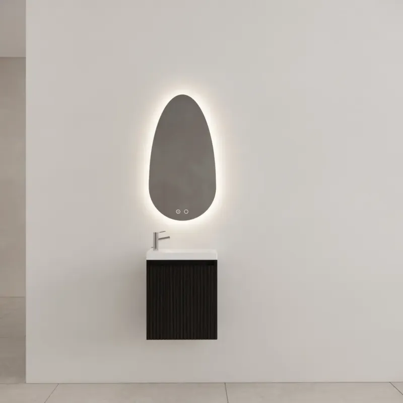 Gliss Design Timotheus toiletmeubel met ribbelfront 40cm black veneer met glans witte fontein Hete Deal