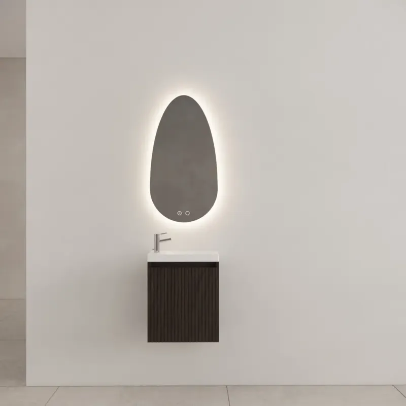 Gliss Design Timotheus toiletmeubel met ribbelfront 40cm charcoal met glans witte fontein Finale Uitverkoop