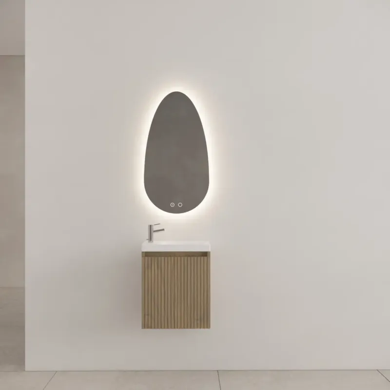 Gliss Design Timotheus toiletmeubel met ribbelfront 40cm ash gray met mat witte fontein Hoge Kwaliteit