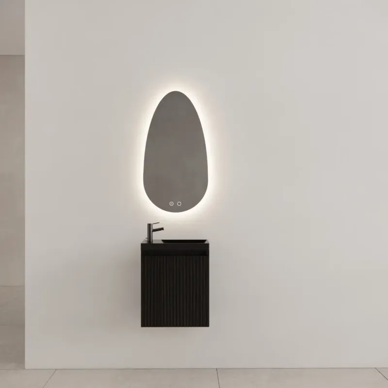 Gliss Design Timotheus toiletmeubel met ribbelfront 40cm black veneer met zwarte fontein Merkproduct