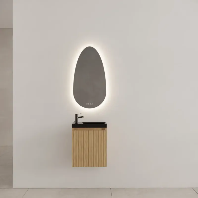 Betaalbaar Gliss Design Timotheus toiletmeubel met ribbelfront 40cm castle brown met zwarte fontein