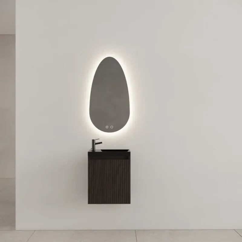 Gliss Design Timotheus toiletmeubel met ribbelfront 40cm charcoal met zwarte fontein Weekendaanbieding