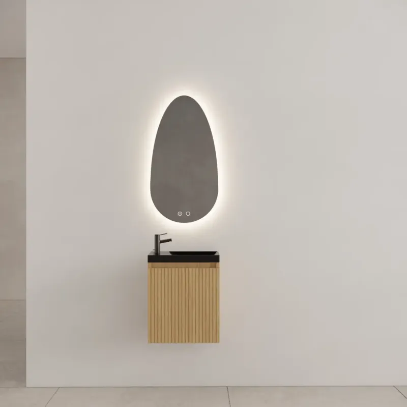 Gliss Design Timotheus toiletmeubel met ribbelfront 40cm pure met zwarte fontein Gecertificeerd