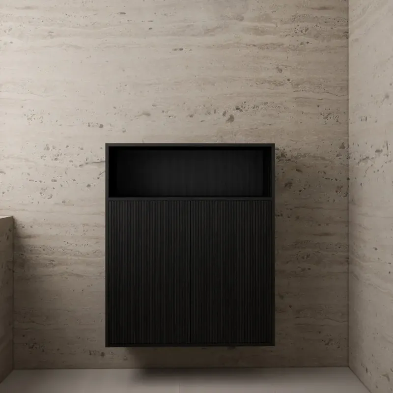 Gliss Design Timotheus badkamerkast met ribbelfront 100cm black veneer Nu Kopen