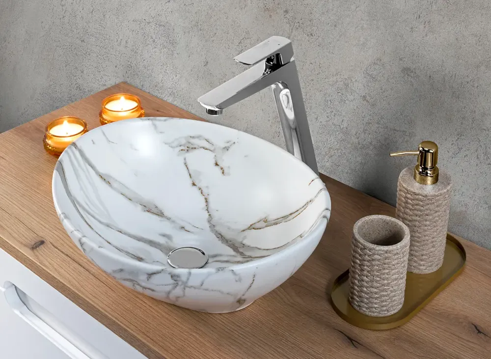 Comad Pati waskom 40x33cm wit grijs marmer Gereduceerde Prijs