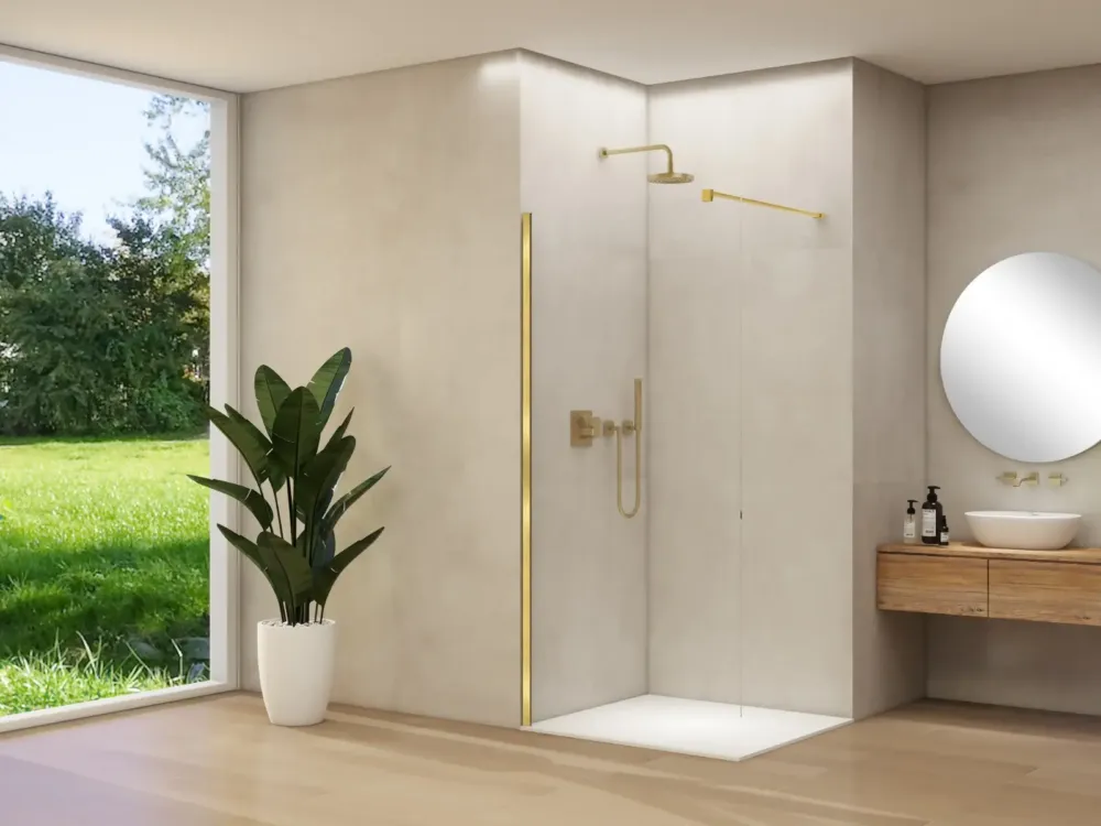 Hete Deal Van Rijn ST01 inloopdouche 40x200cm helder glas geborsteld messing