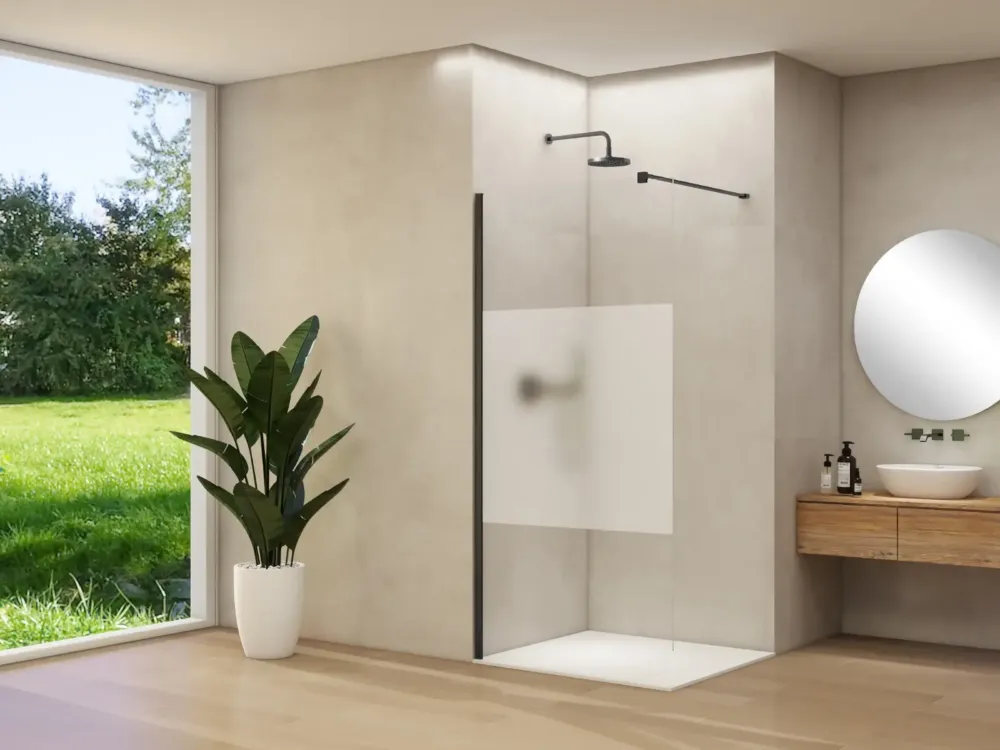 Betaalbaar Van Rijn ST01 inloopdouche 118x200cm helder glas met satijnband zwart
