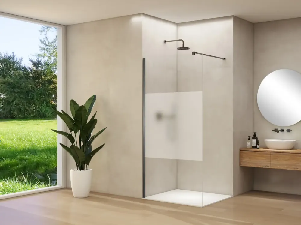 Aanbieding Van Rijn ST01 inloopdouche 30x200cm helder glas met satijnband gun metal