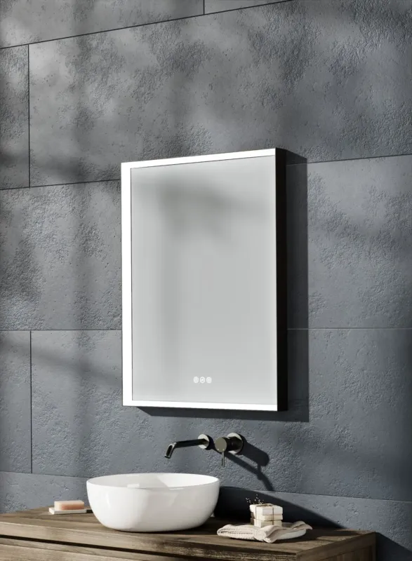 Thebalux M20 spiegel 60x80cm met verlichting en verwarming mat zwart Laatste Kans