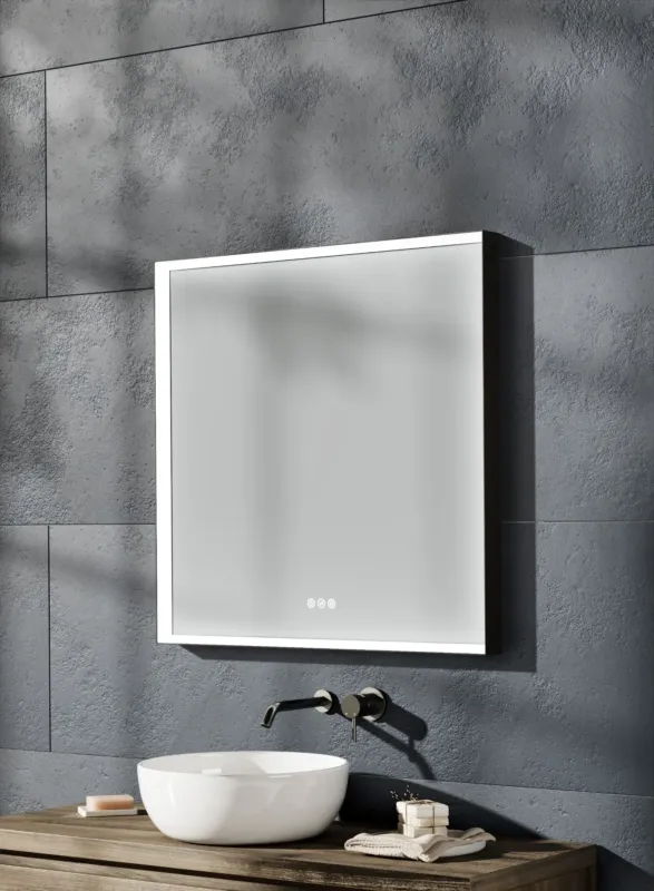 Thebalux M20 spiegel 80x80cm met verlichting en verwarming mat zwart Finale Uitverkoop