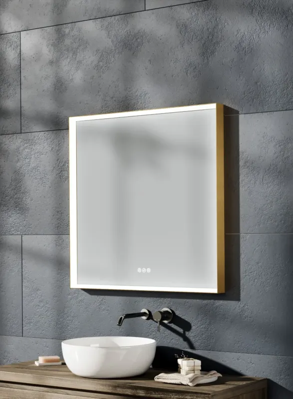 Superprijs Thebalux M20 spiegel 80x80cm met verlichting en verwarming messing