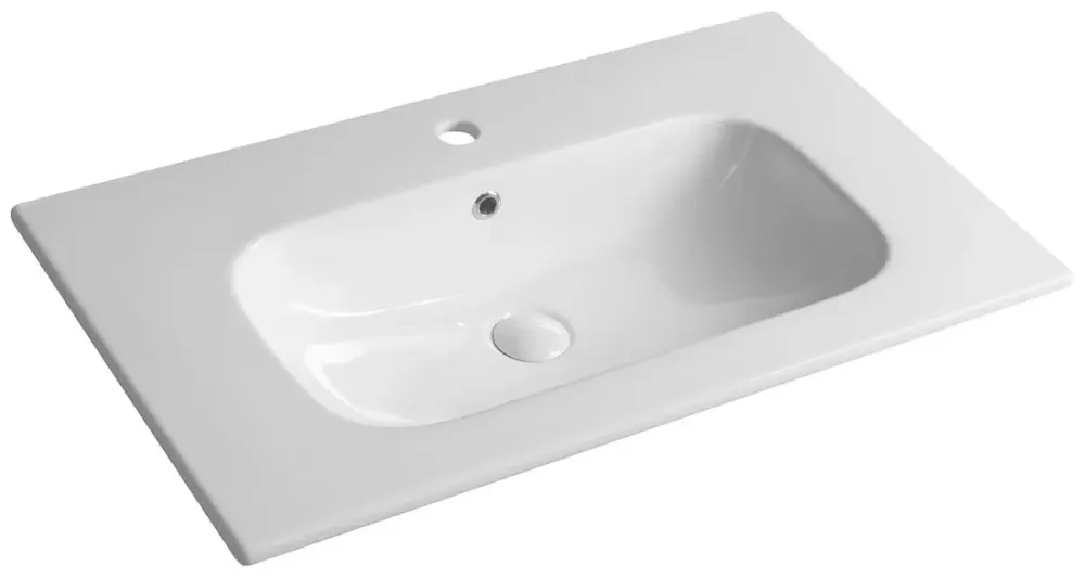 Op = Op Sapho Piedra keramische wastafel met kraangat 81x46.5cm wit glans