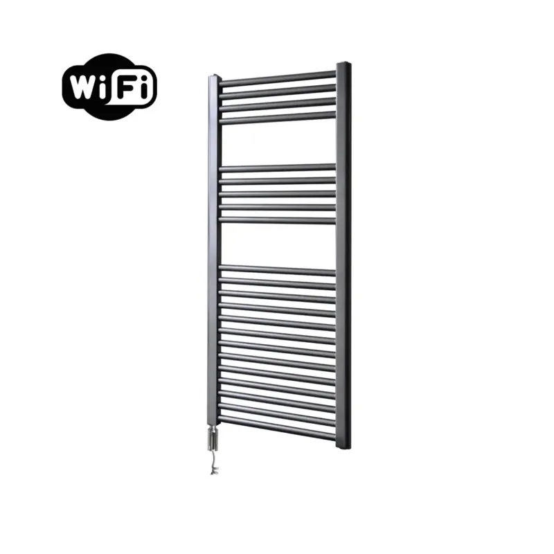 Merkproduct Sanicare elektrische design radiator 45x112cm gunmetal met WiFi en thermostaat links chroom