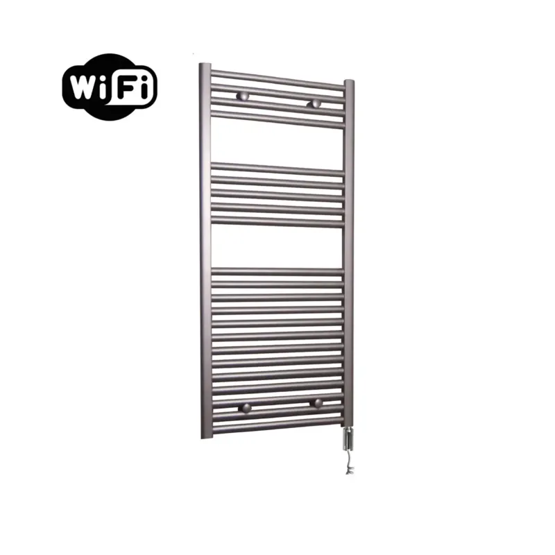 Direct Verzonden Sanicare elektrische design radiator 45x112cm inox-look met WiFi en thermostaat rechts chroom