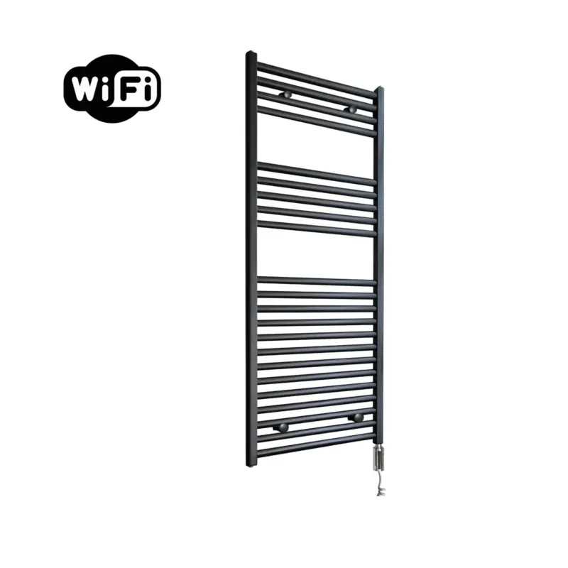 Sanicare elektrische design radiator 45x112cm zwart met WiFi en thermostaat rechts chroom Express Levering