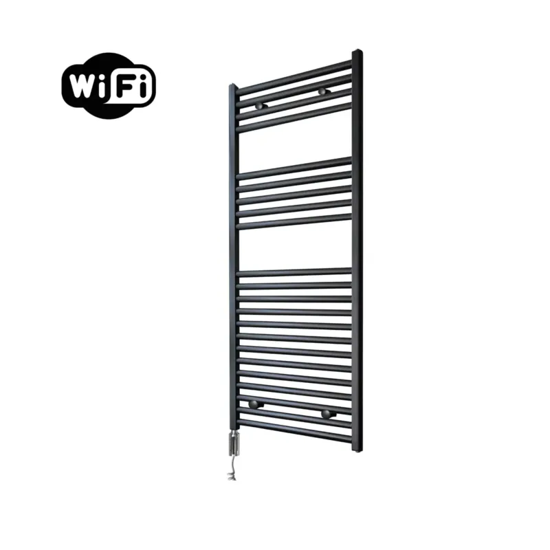 Sanicare elektrische design radiator 45x112cm zwart met WiFi en thermostaat links chroom Gereduceerde Prijs