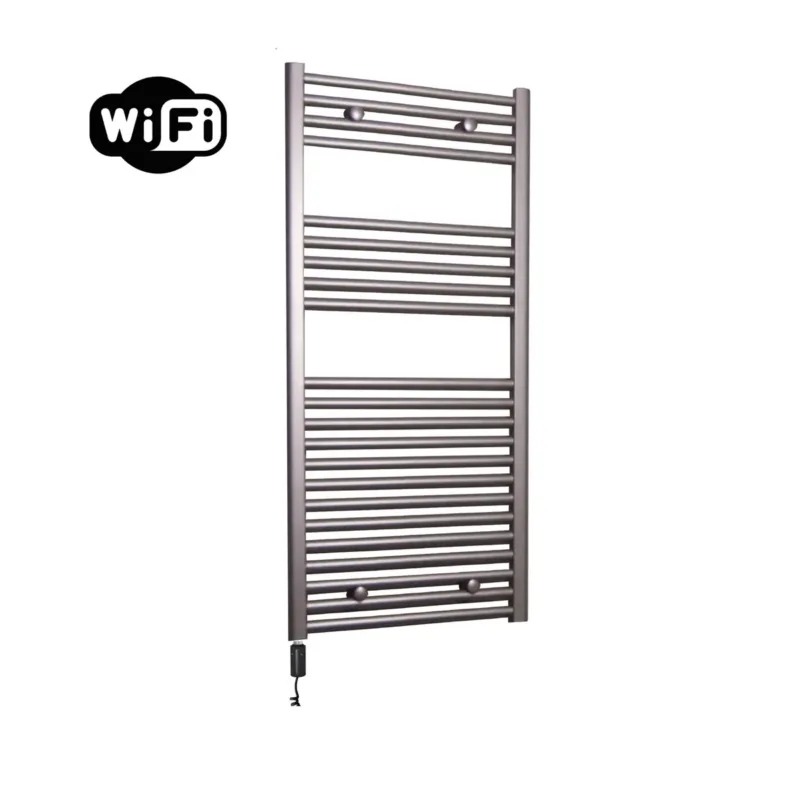Sanicare elektrische design radiator 45x112cm inox-look met WiFi en thermostaat links zwart Exclusieve Aanbieding