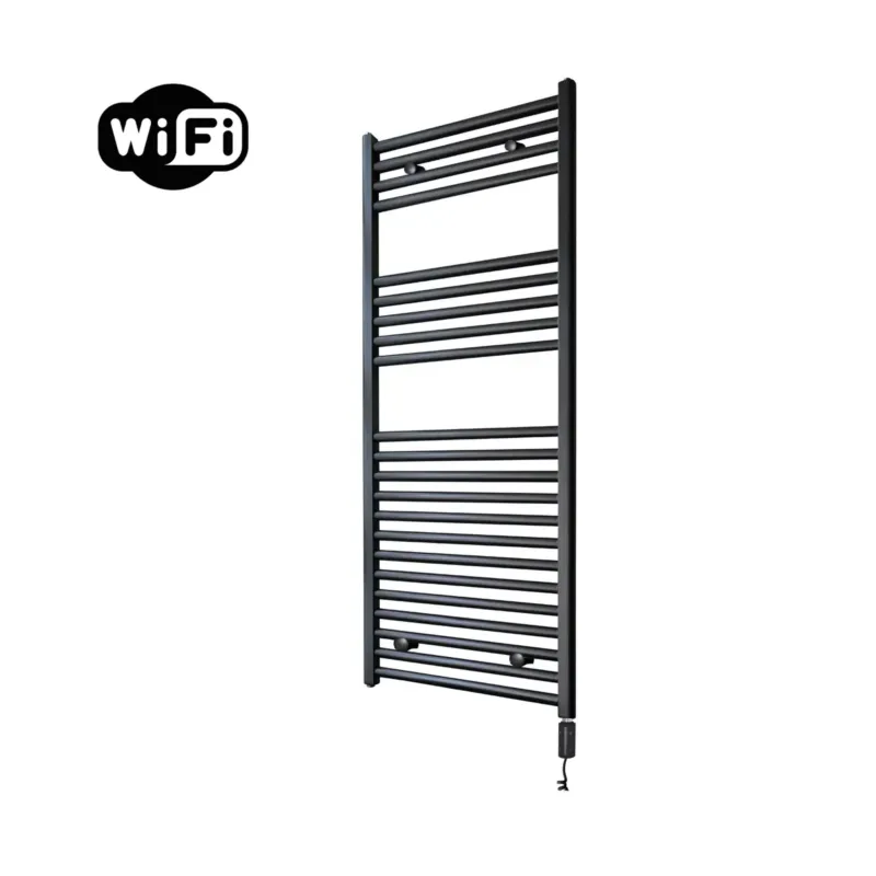 Bestel Nu Sanicare elektrische design radiator 45x112cm zwart mat met WiFi en thermostaat rechts zwart