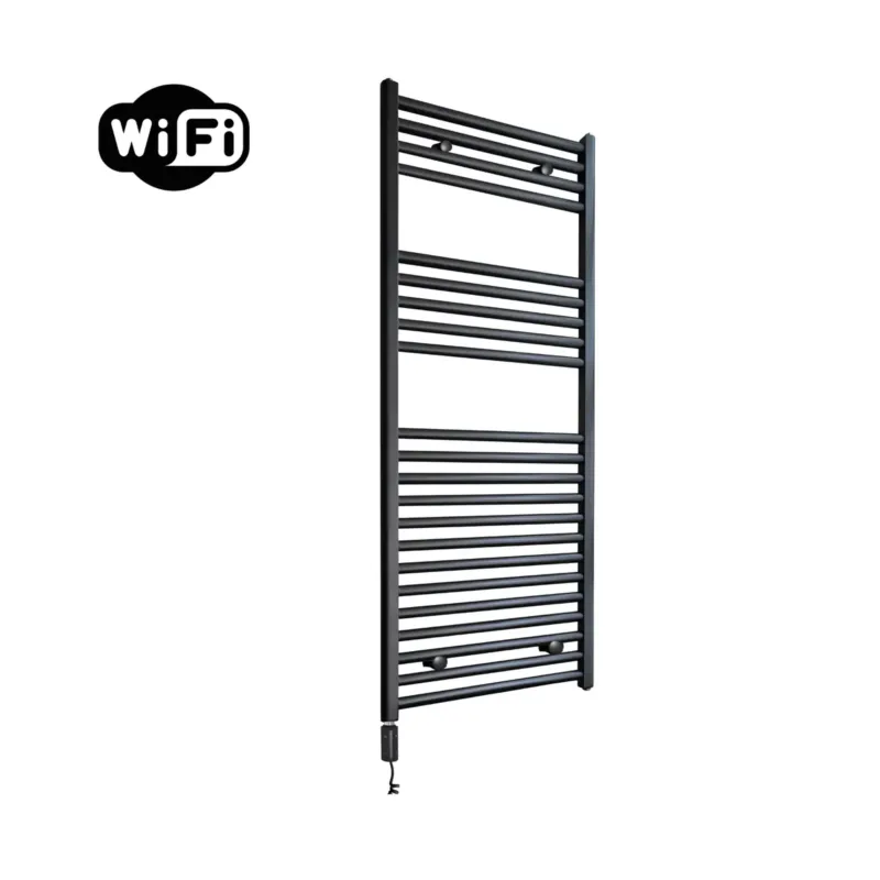 Sanicare elektrische design radiator 45x112cm zwart mat met WiFi en thermostaat links zwart Betaalbaar