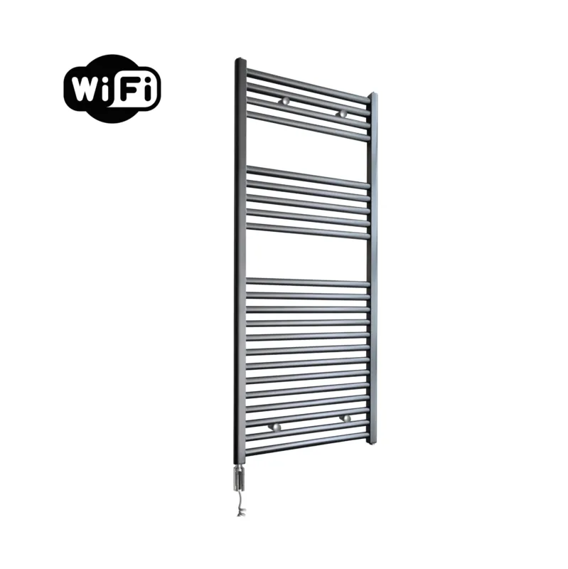 Sanicare elektrische design radiator 60x112cm gunmetal met WiFi en thermostaat links chroom Exclusieve Aanbieding
