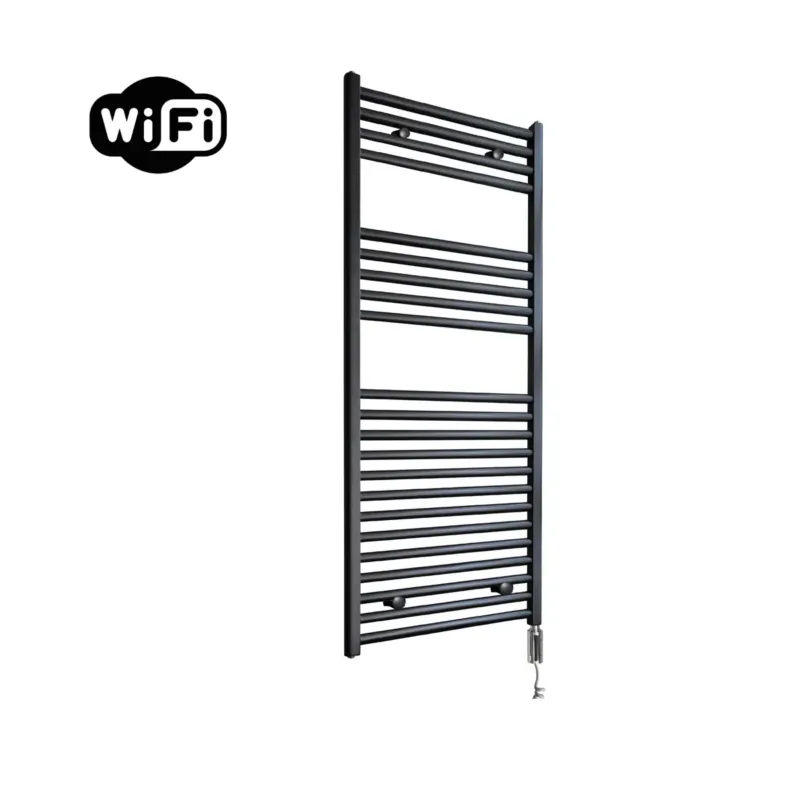 Aanbieding Sanicare elektrische design radiator 60x112cm mat zwart met WiFi en thermostaat rechts chroom