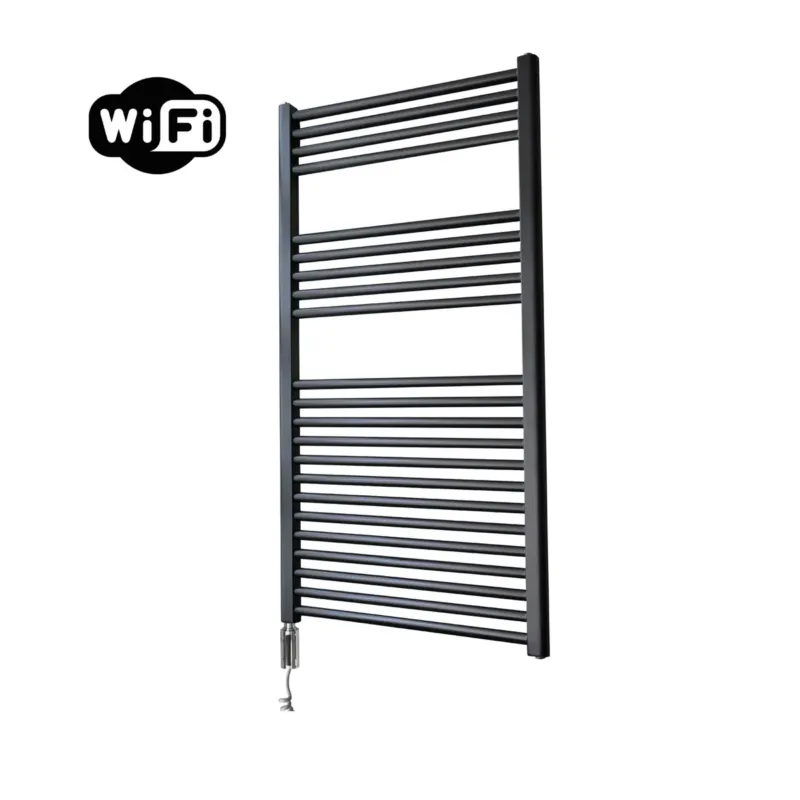 Hoge Kwaliteit Sanicare elektrische design radiator 60x112cm mat zwart met WiFi en thermostaat links chroom