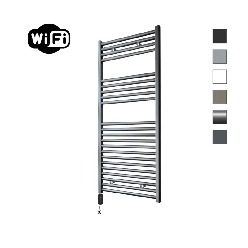 Sanicare elektrische design radiator 60x112cm gunmetal met WiFi en thermostaat links zwart Laatste Versie