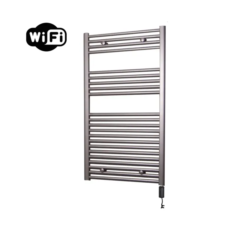Sanicare elektrische design radiator 60x112cm inox-look met WiFi en thermostaat rechts zwart Weekendaanbieding