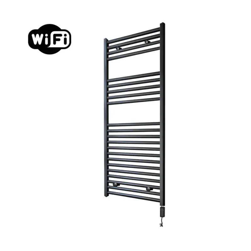 Betaalbaar Sanicare elektrische design radiator 60x112cm zwart mat met WiFi en thermostaat rechts zwart