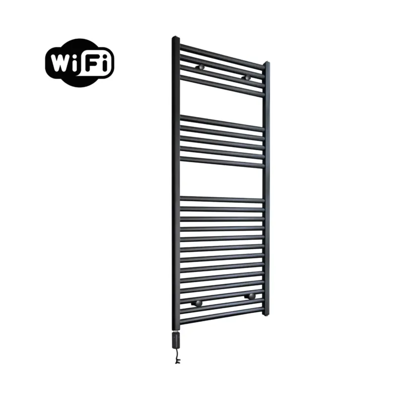 Op = Op Sanicare elektrische design radiator 60x112cm zwart mat met WiFi en thermostaat links zwart