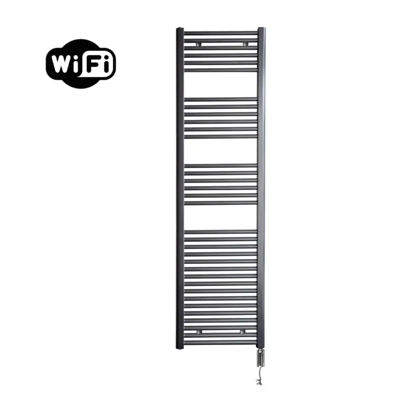 Beperkt Aanbod Sanicare elektrische design radiator 45x172cm gunmetal met WiFi en thermostaat rechts chroom