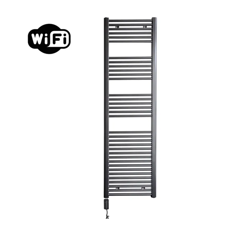 Sanicare elektrische design radiator 45x172cm gunmetal met WiFi en thermostaat links zwart Snelle Levering