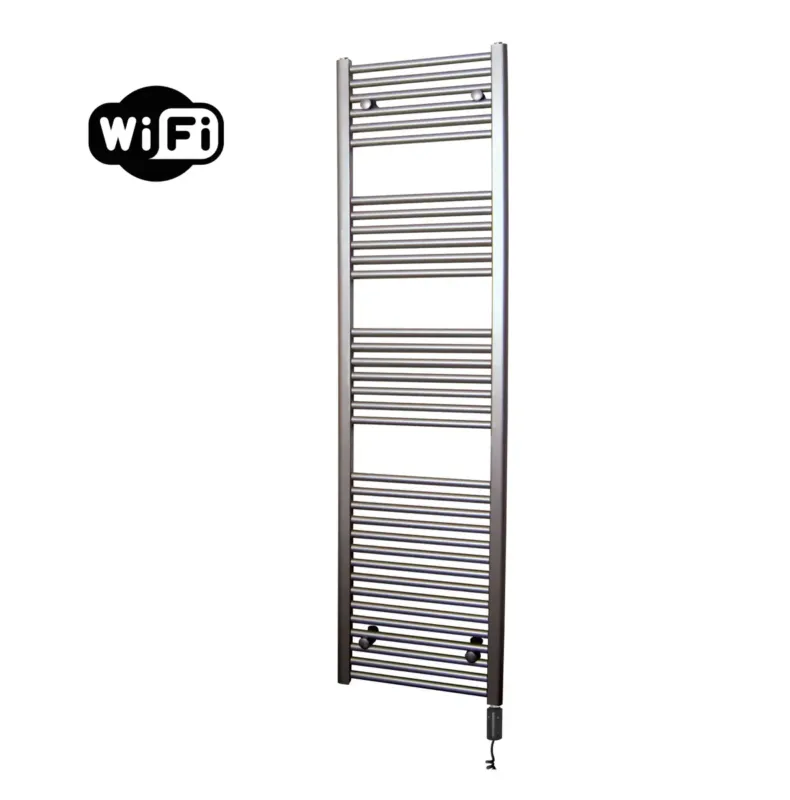 Laatste Versie Sanicare elektrische design radiator 45x172cm inox-look met WiFi en thermostaat rechts zwart