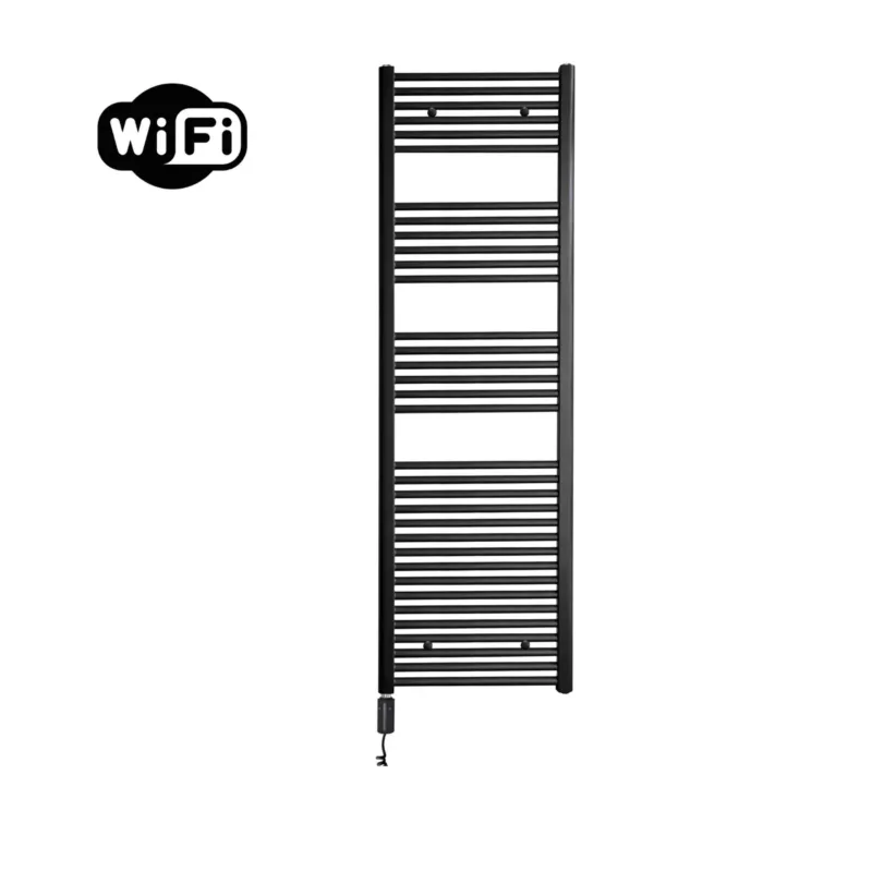 Veilige Betaling Sanicare elektrische design radiator 45x172cm zwart mat met WiFi en thermostaat links zwart
