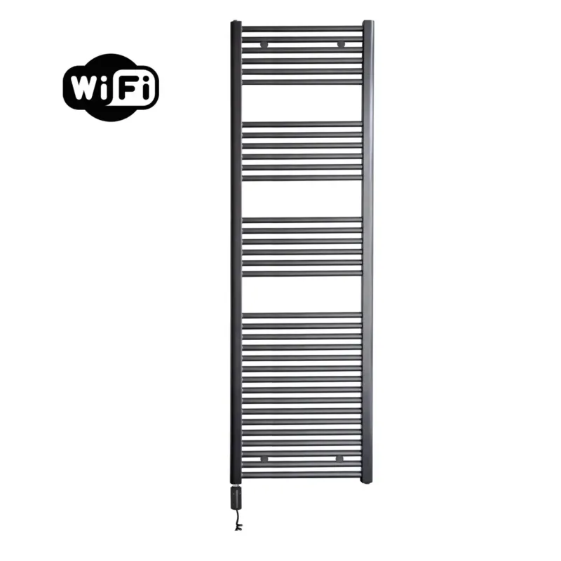 Laatste Versie Sanicare elektrische design radiator 60x172cm gunmetal met WiFi en thermostaat links zwart