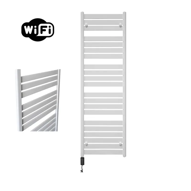 Hoge Kwaliteit Sanicare Moda elektrische radiator 60x160cm wit mat met WiFi en thermostaat links zwart