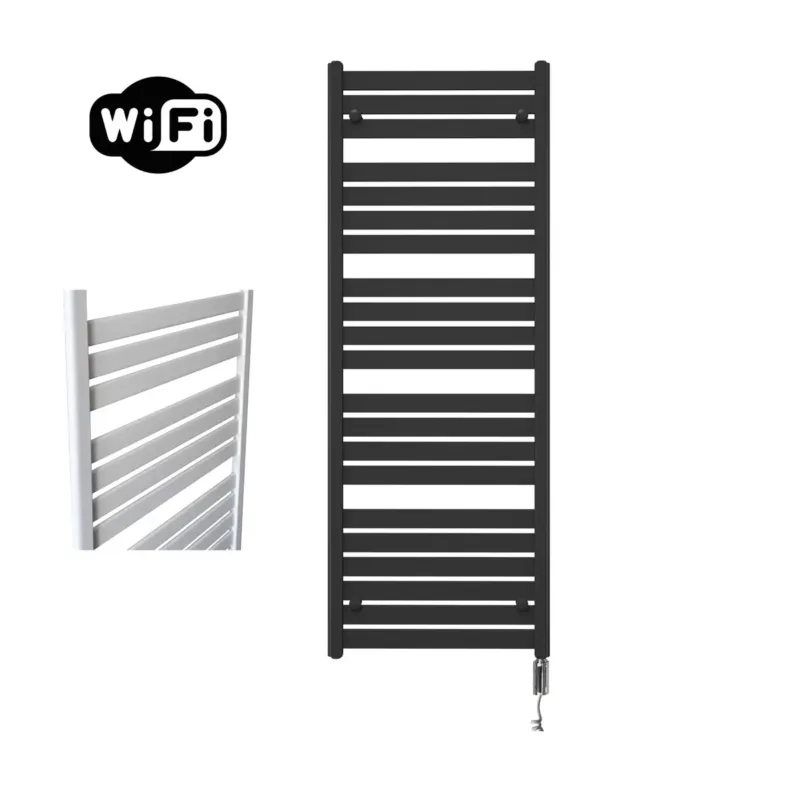 Sanicare Moda elektrische radiator 60x160cm zwart mat met WiFi en thermostaat rechts chroom Fabrieksprijs