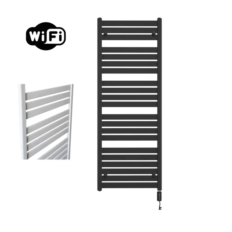 Sanicare Moda elektrische radiator 60x160cm zwart mat met WiFi en thermostaat rechts zwart Finale Uitverkoop