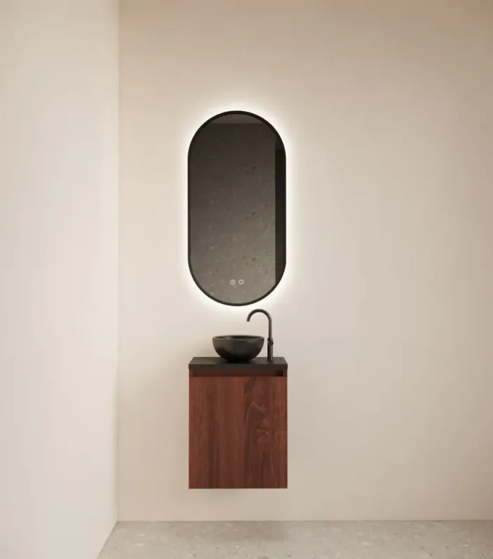 Koopje Gliss Design Echo toiletmeubel 40cm choco eiken met toppaneel zwart mat