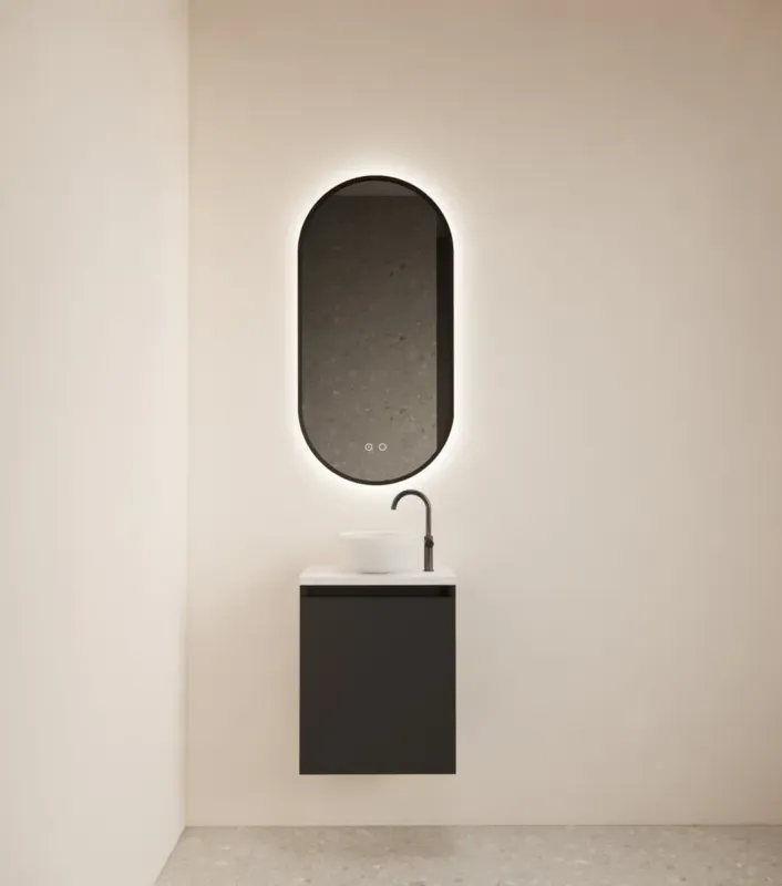 Uitverkoop Gliss Design Echo toiletmeubel 40cm zwart mat met toppaneel wit mat