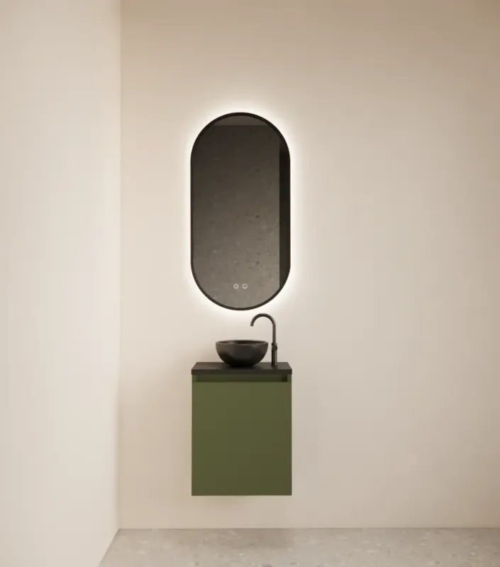 Weekendaanbieding Gliss Design Echo toiletmeubel 40cm olijfgroen met toppaneel zwart mat