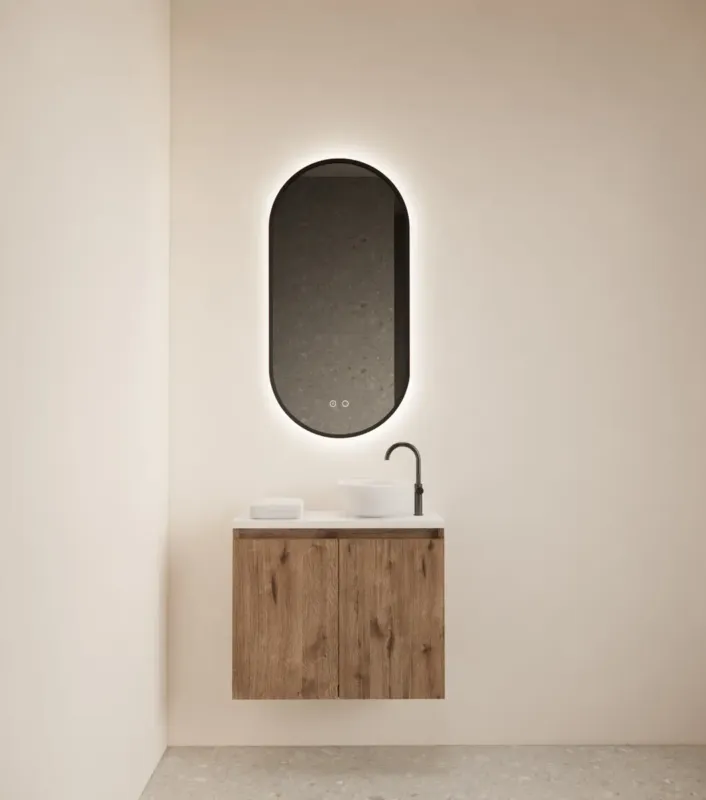 Premium Gliss Design Echo toiletmeubel 60cm wellington oak met toppaneel wit mat
