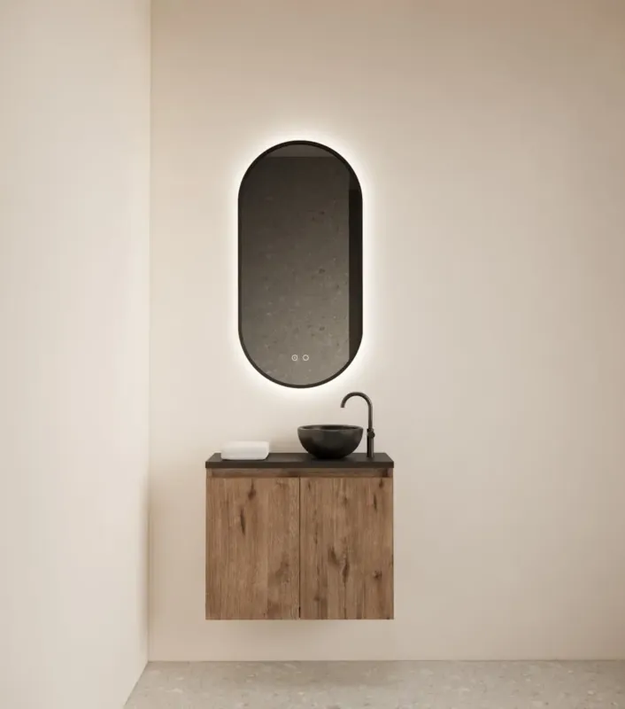 Gliss Design Echo toiletmeubel 60cm wellington oak met toppaneel zwart mat Lage Prijs