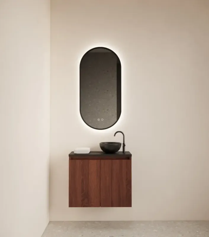 Gliss Design Echo toiletmeubel 60cm choco eiken met toppaneel zwart mat Goedkoop