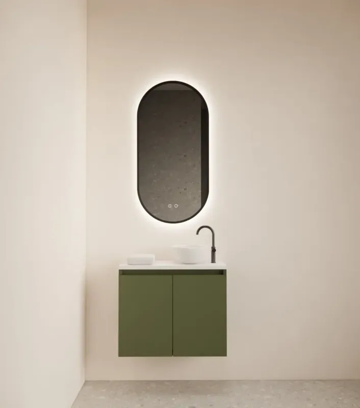 Lage Prijs Gliss Design Echo toiletmeubel 60cm olijfgroen met toppaneel wit mat